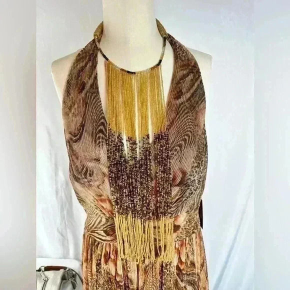 NWT Vince Camuto Size 12 Brown Halter Vacation/Date Night Dress W/23" Necklace - Picture 3 of 13